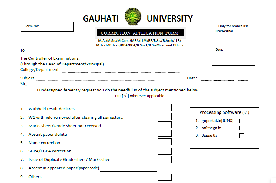 Application Form Download- Examination Gauhati University